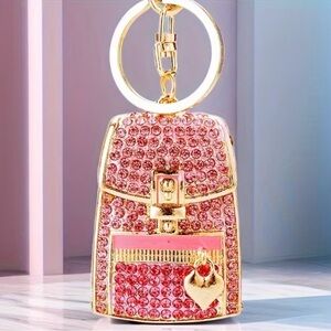 Encrusted Love Backpack Key Chain Creative Bag Pendant Metal Key Chain Ring